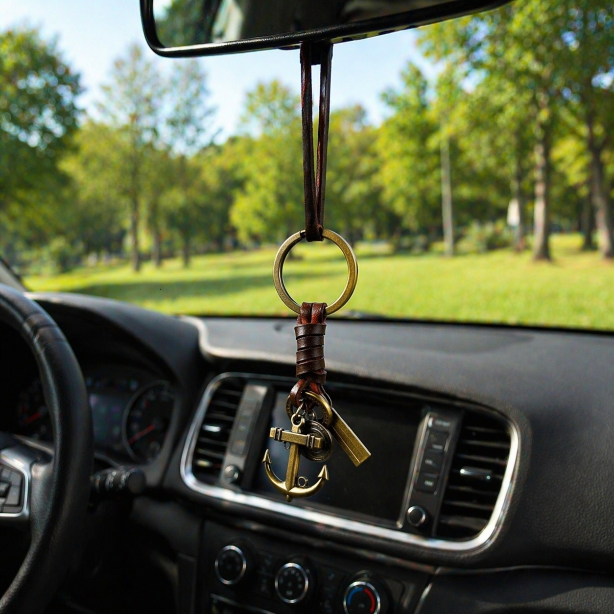 Vintage Braided Leather Anchor Keychain