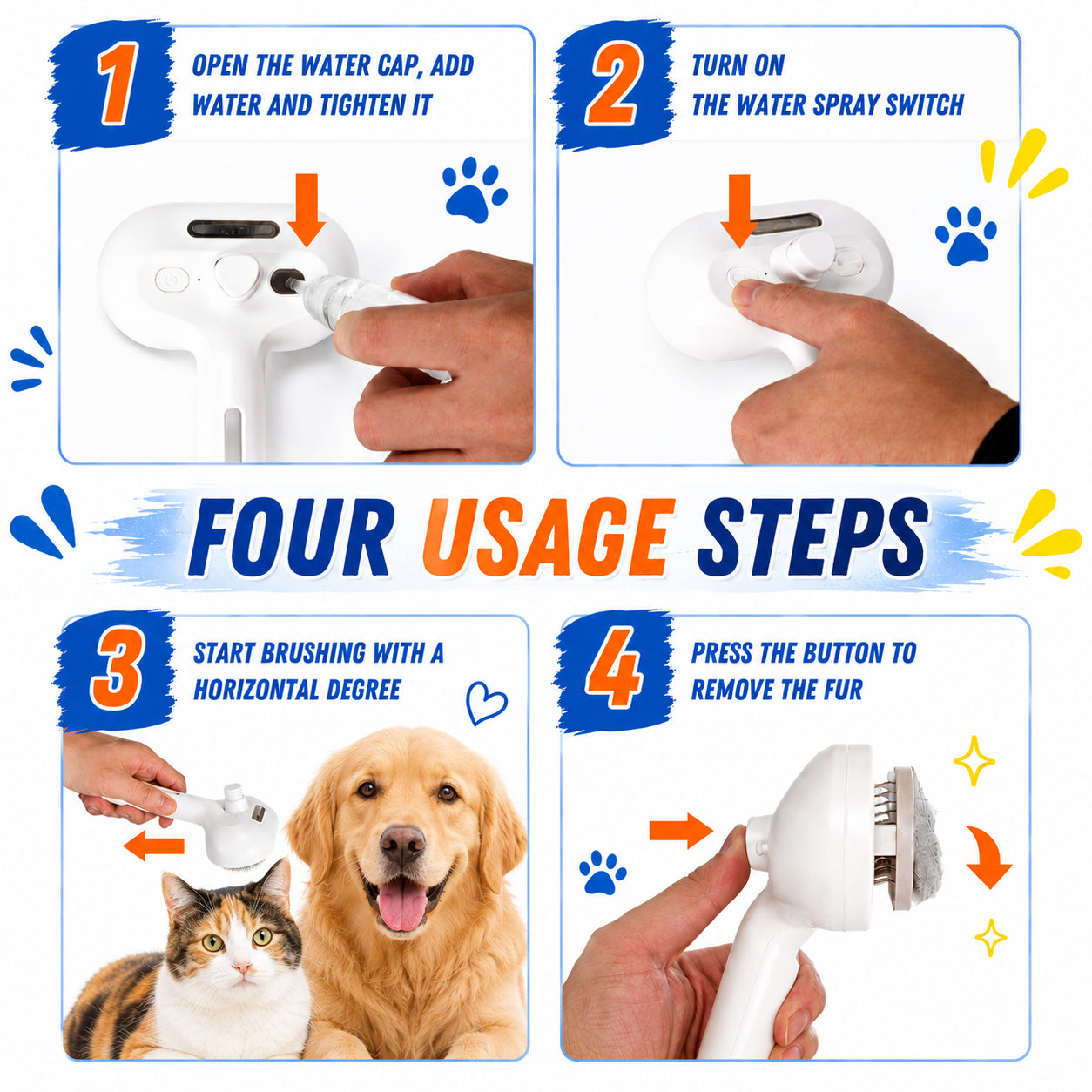 ✨ Mist Massage Brush for Dogs & Cats — Professional Dematting & Deshedding Tool 🐶