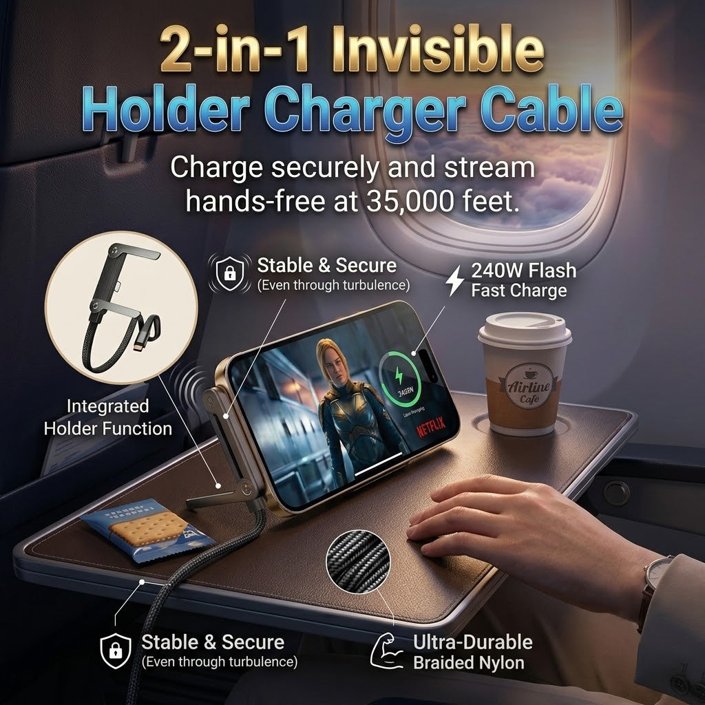😍😍Official Authorized | 2-in-1 Invisible Holder Charger Cable - 240W Fast Charging Cord with Built-In Phone Stand