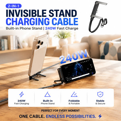 😍😍Official Authorized | 2-in-1 Invisible Holder Charger Cable - 240W Fast Charging Cord with Built-In Phone Stand