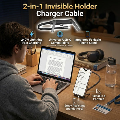 😍😍Official Authorized | 2-in-1 Invisible Holder Charger Cable - 240W Fast Charging Cord with Built-In Phone Stand