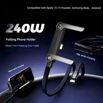 😍😍Official Authorized | 2-in-1 Invisible Holder Charger Cable - 240W Fast Charging Cord with Built-In Phone Stand