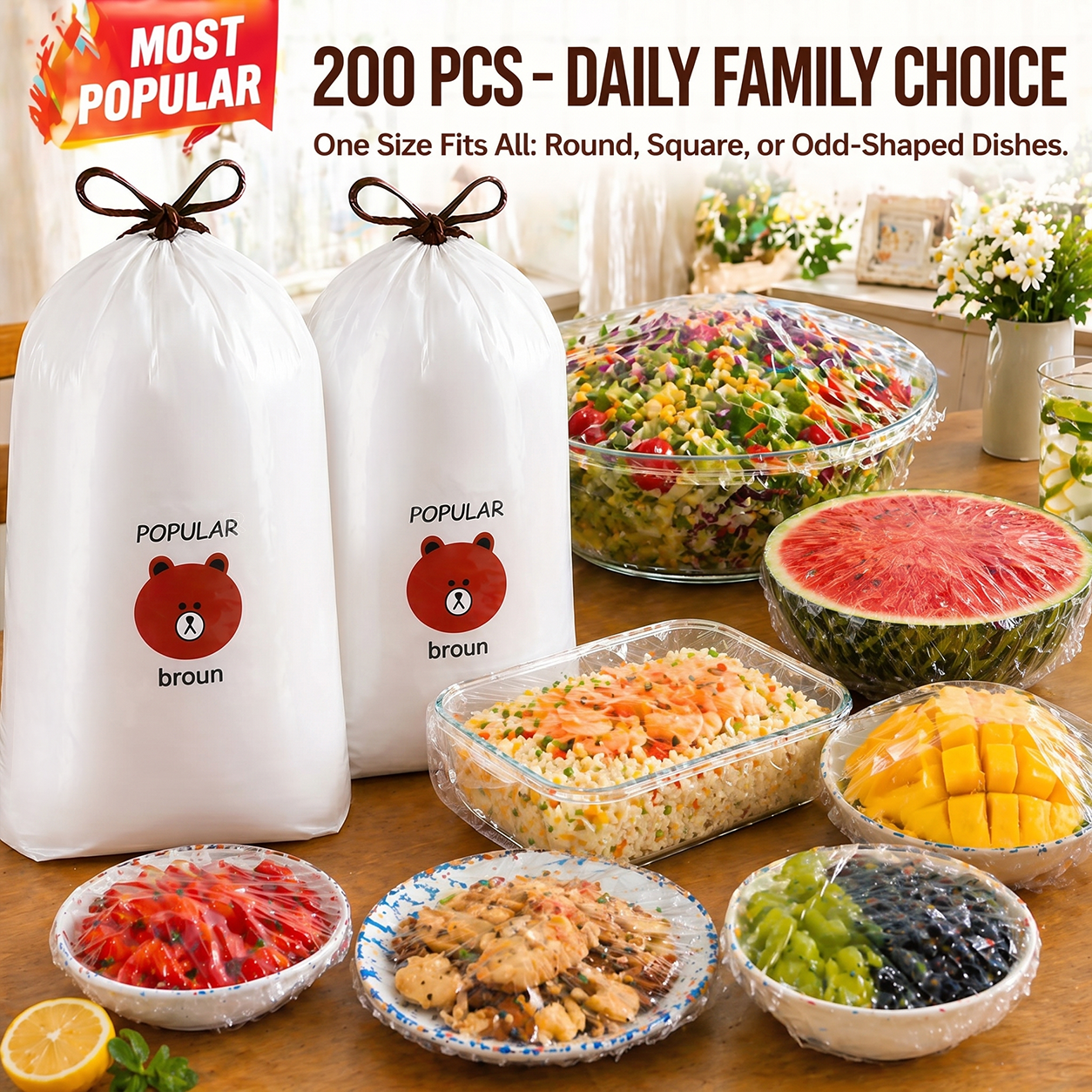 🛡️ 100pcs Elastic Food Wraps – Fit Any Bowl in Seconds, Keep Food Fresh Longer 🌱