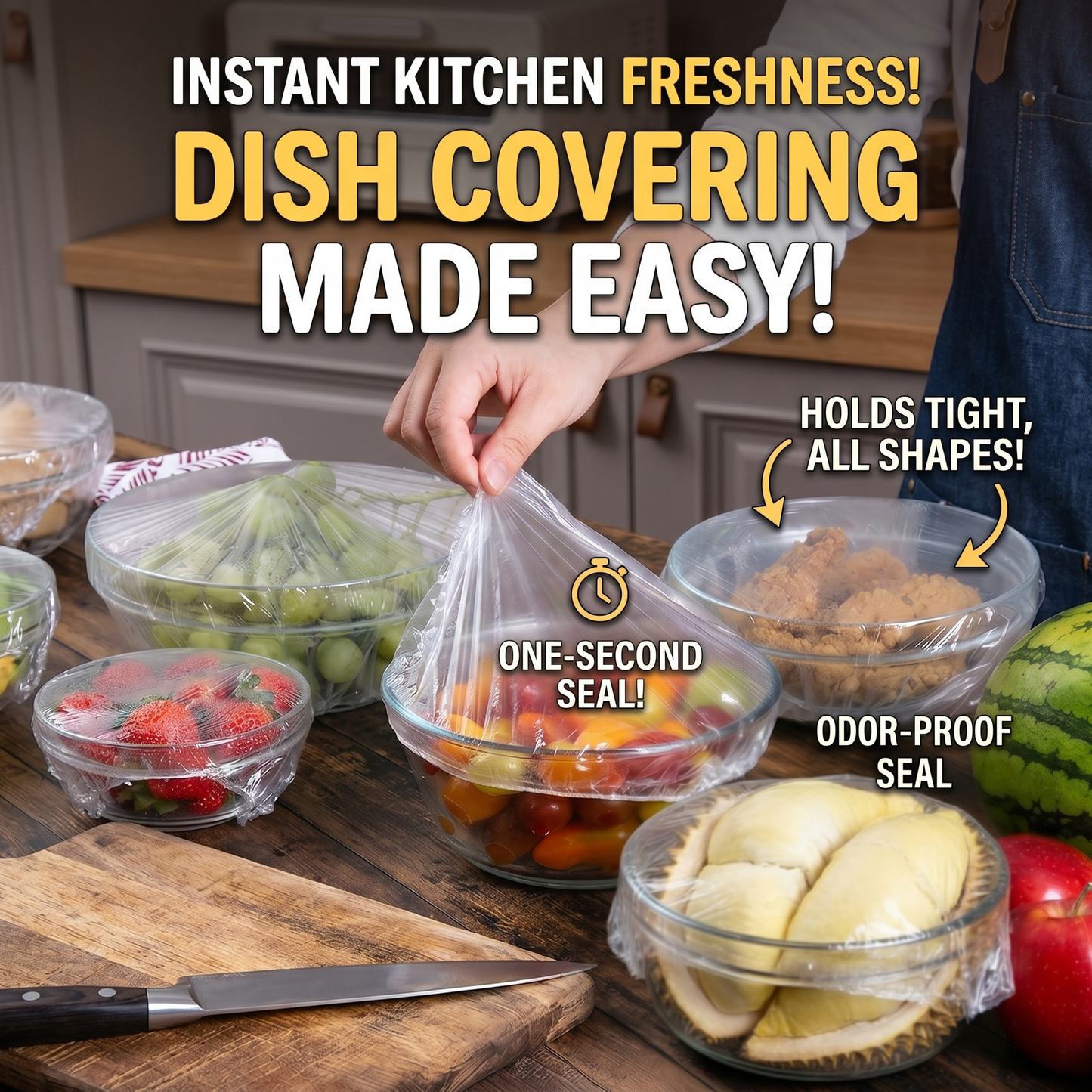 🛡️ 100pcs Elastic Food Wraps – Fit Any Bowl in Seconds, Keep Food Fresh Longer 🌱