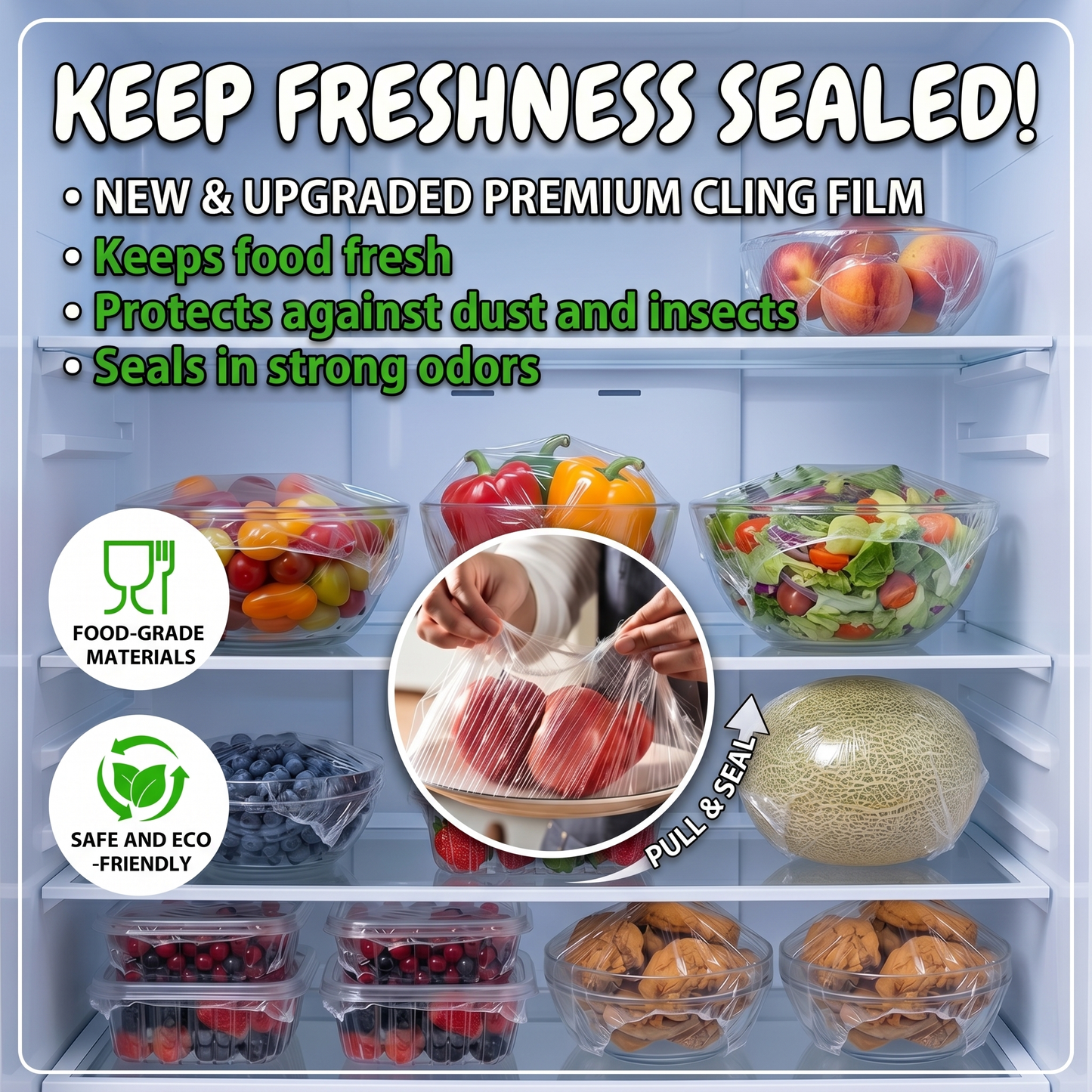 🛡️ 100pcs Elastic Food Wraps – Fit Any Bowl in Seconds, Keep Food Fresh Longer 🌱