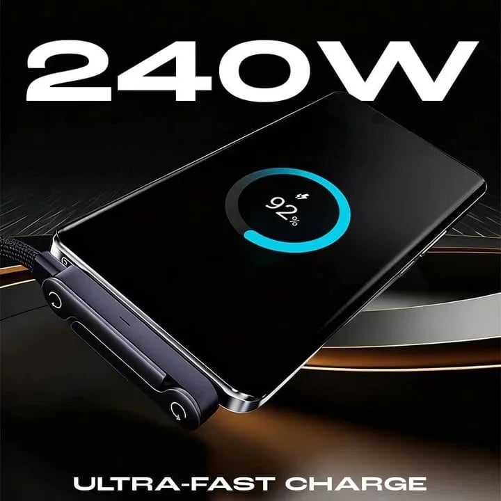😍😍Official Authorized | 2-in-1 Invisible Holder Charger Cable - 240W Fast Charging Cord with Built-In Phone Stand
